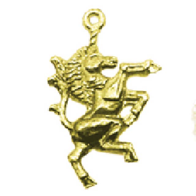 Ciondolo per bambini in peltro dorato - Unicorno vittoriano per la vendita all'ingrosso da parte di Timeline Gifts Ltd