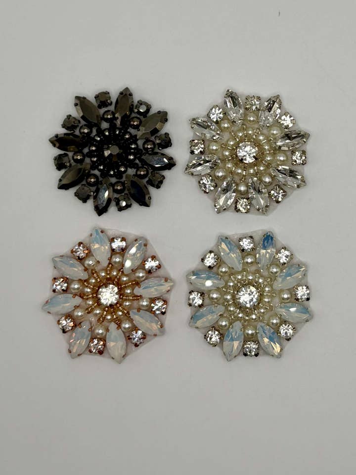 "Olivia Medallion" - Handmade 2" Round Rhinestone and Pearls Applique – Elegant Embellishment for wholesale by Appliques with Glitz
