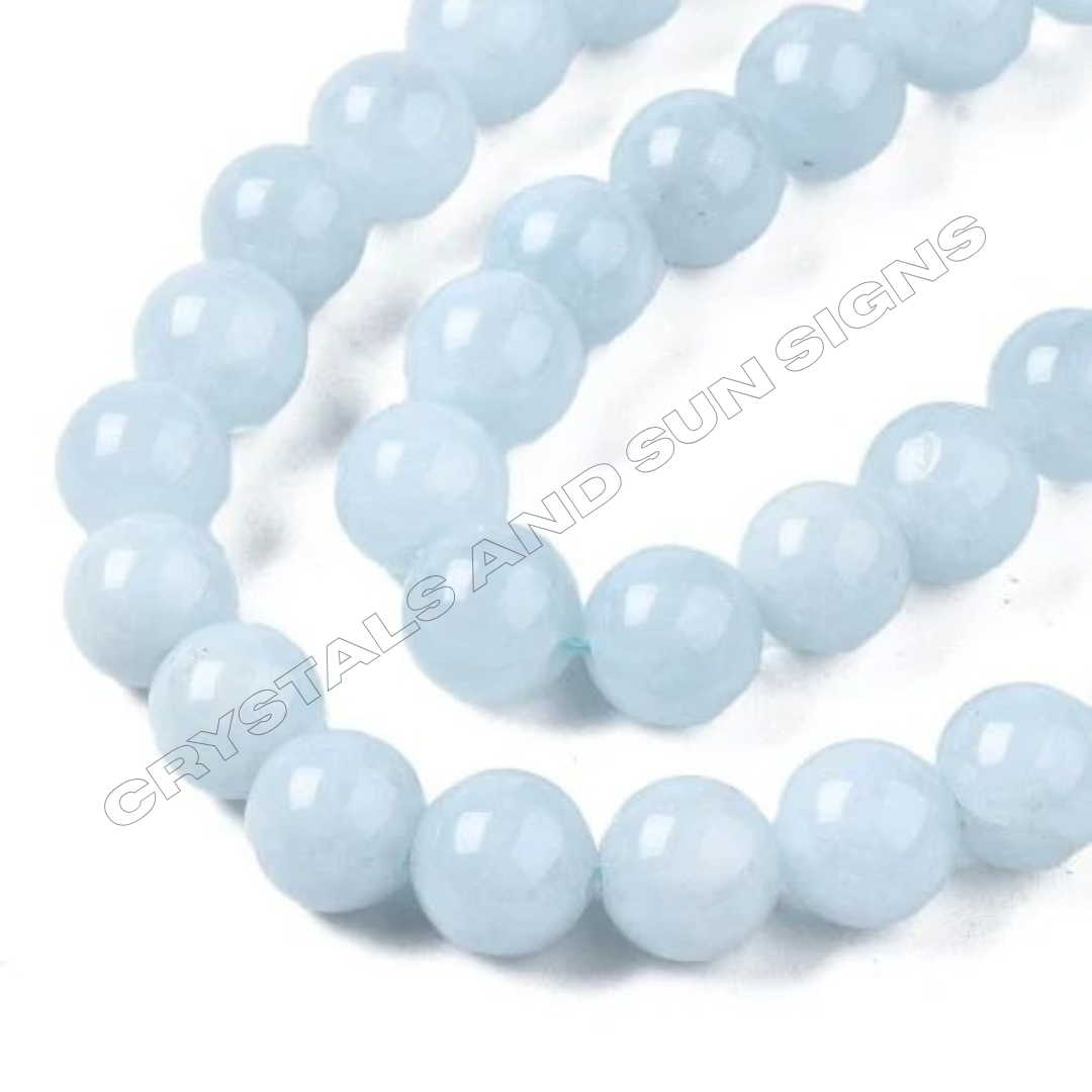 Crystals and Sun Signs - Vente Perle - Perles de pierre précieuse en calcédoine bleue | Rond inspiré de l'aigue-marine1