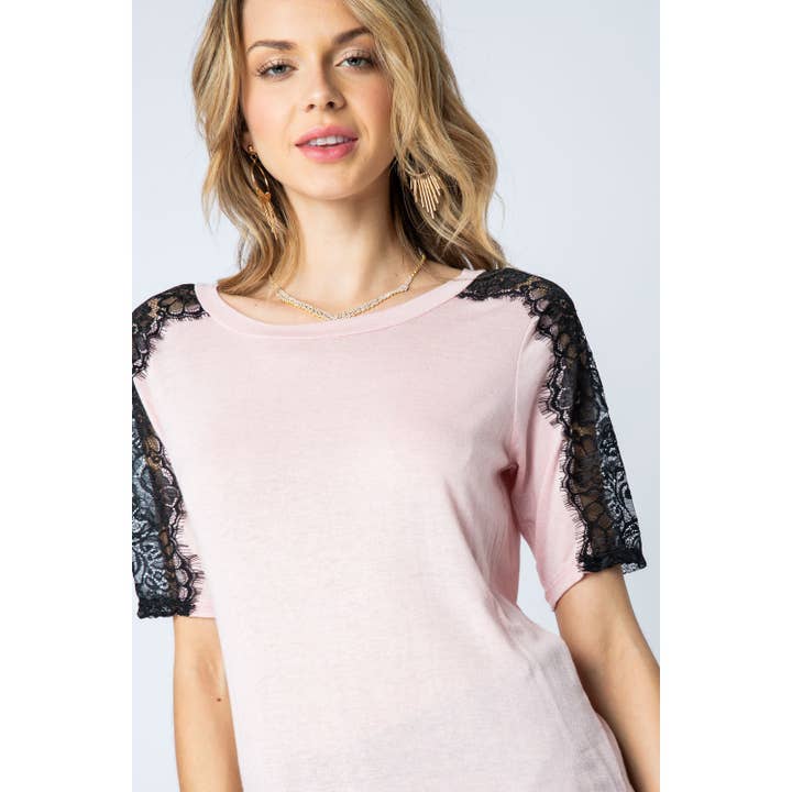 VOCAL - Wholesale Blouse - Women's - LACE SHORT SLEEVE JERSEY KNIT TOP7