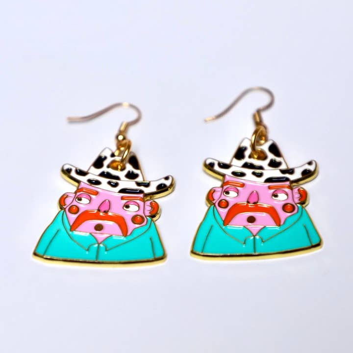 Orecchini smaltati da cowboy per la vendita all'ingrosso da parte di PonkyWots