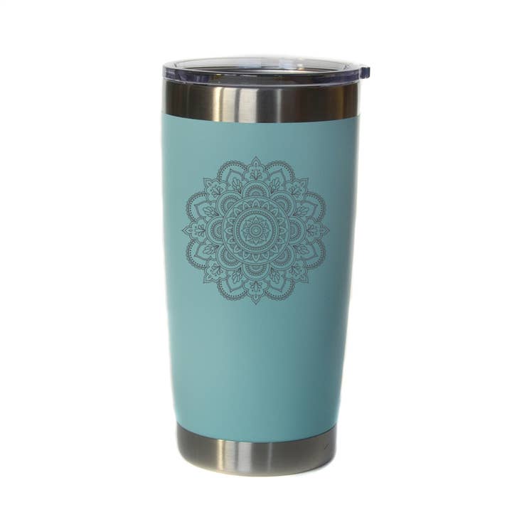 Driftless Studios - Wholesale Insulated Mug/Tumbler - 20 oz "Mandala Flower" Etched Coffee Mugs3