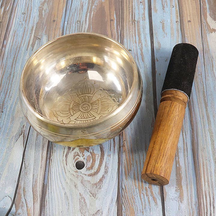 Three Elements Tibetan Etched Singing Bowl for wholesale by Natures Artifacts Inc