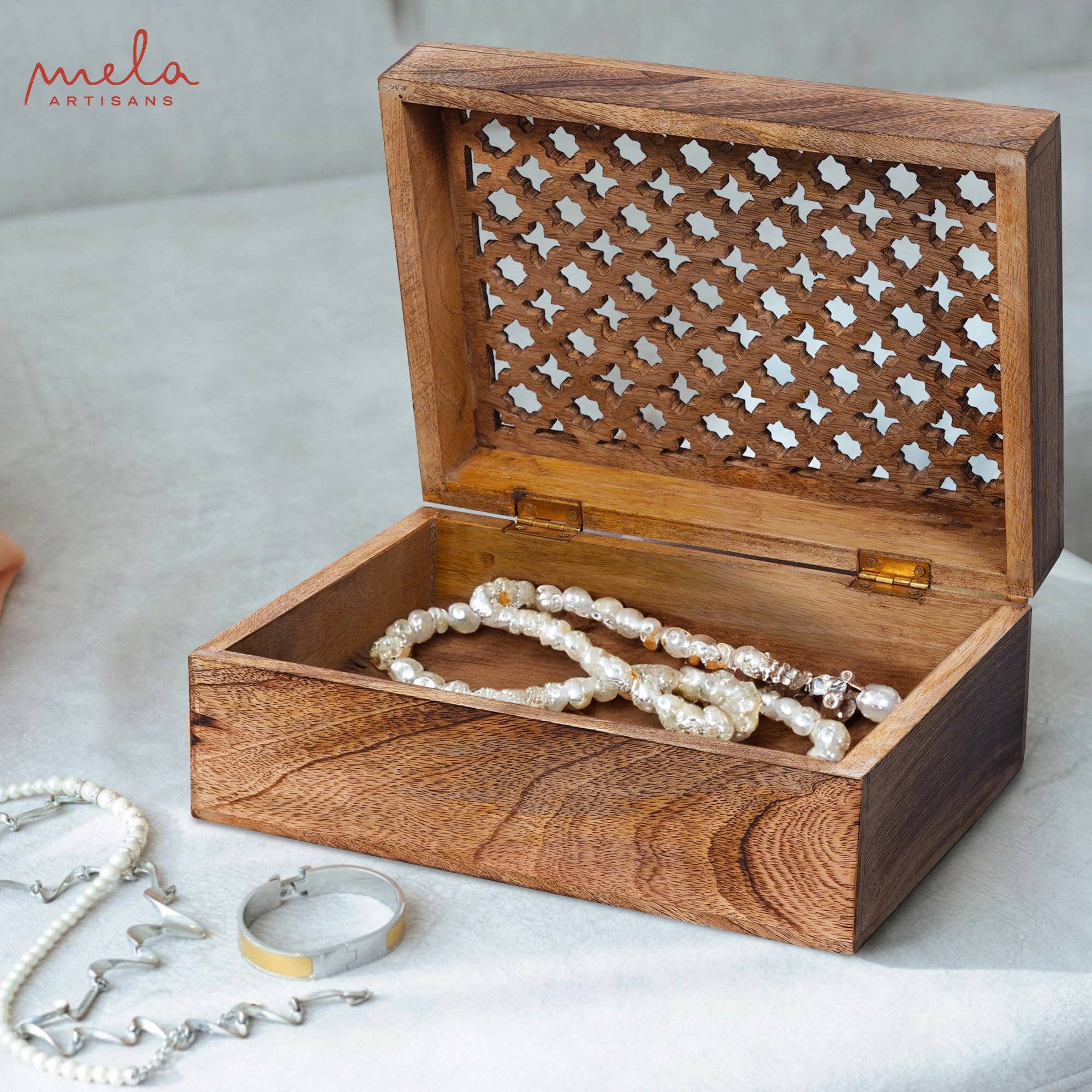 Mela Artisans - Wholesale Decorative Box - Trellis Storage Boxes in Rustic Brown Finish8