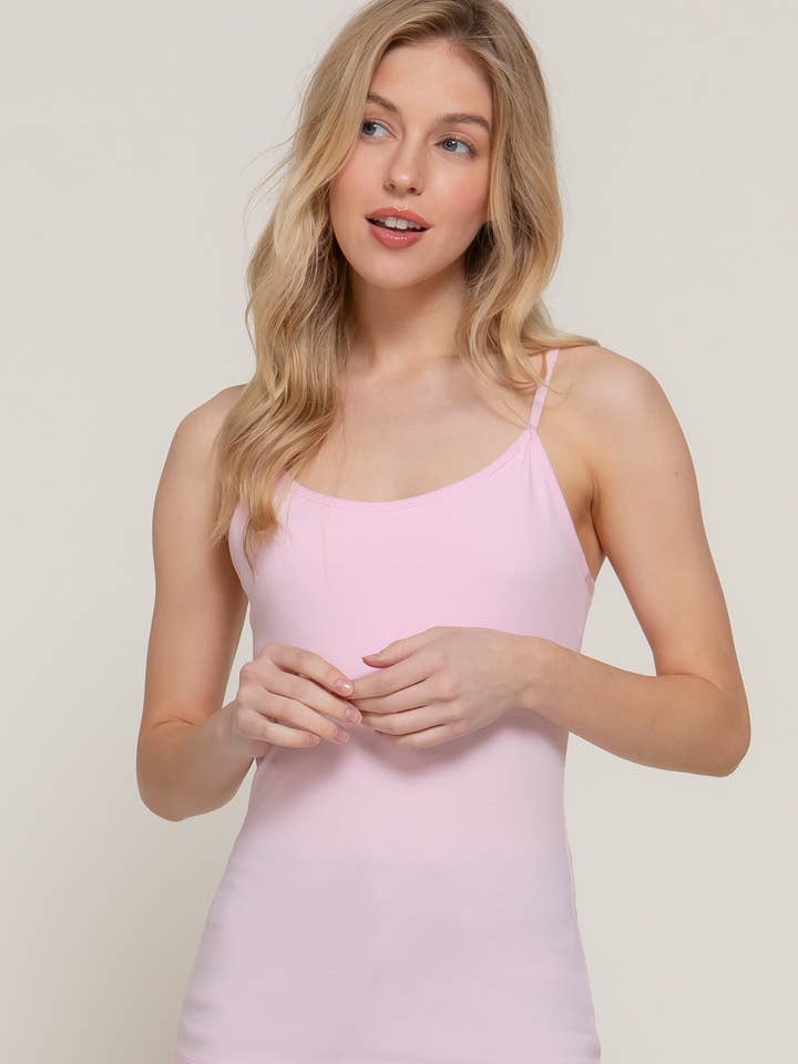 Active Basic | Active USA - Wholesale Camisole - Women's - Basic Adjustable Spaghetti Strap Cropped Cami with Shelf Bra