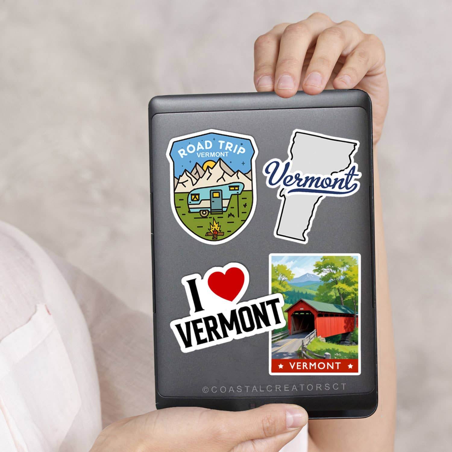 Coastal Creators of Connecticut - Wholesale Sticker - Vermont Laptop Sticker Pack, 4 Full-Size Stickers Per Pack3