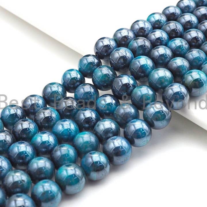 Mystic Plated Tear Tiger Eye Beads, Round Smooth 6mm/8mm/10mm/12mmTear Blue Tiger Eye, 15.5" Full Strand, Sku#UA74 for wholesale by BestBeads&Beyond