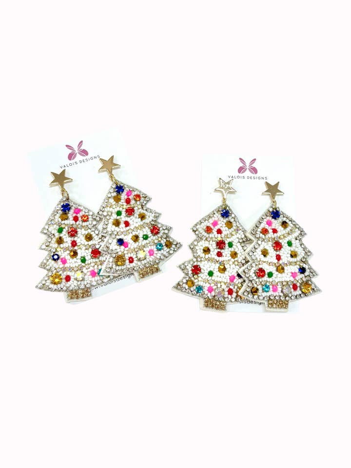White Christmas Spirit Tree Earrings for wholesale by Valois Designs
