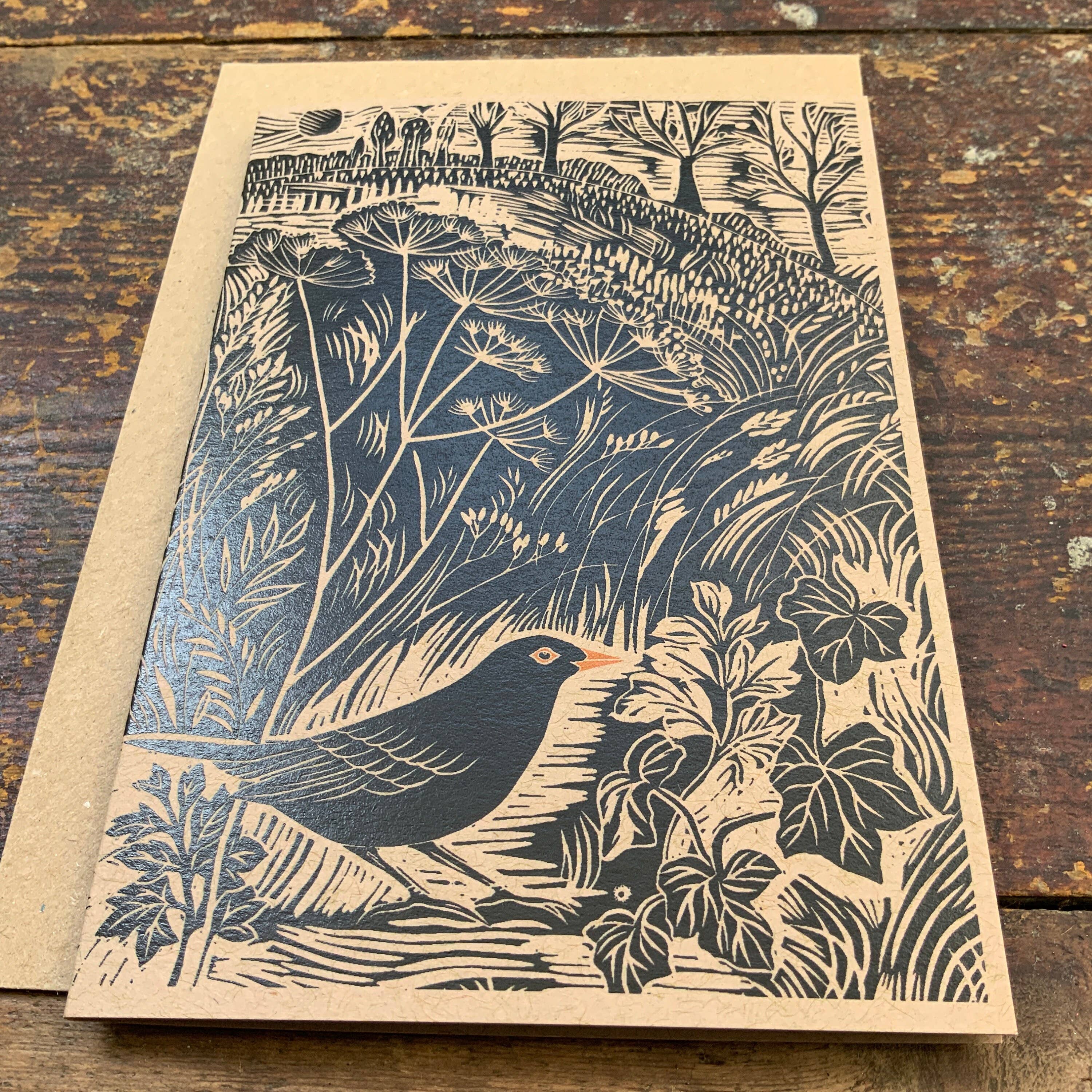 Vivienne Keable - Wholesale Birthday Card - Linocut Print - Blackbird - Greeting Card - Birthday Card -4