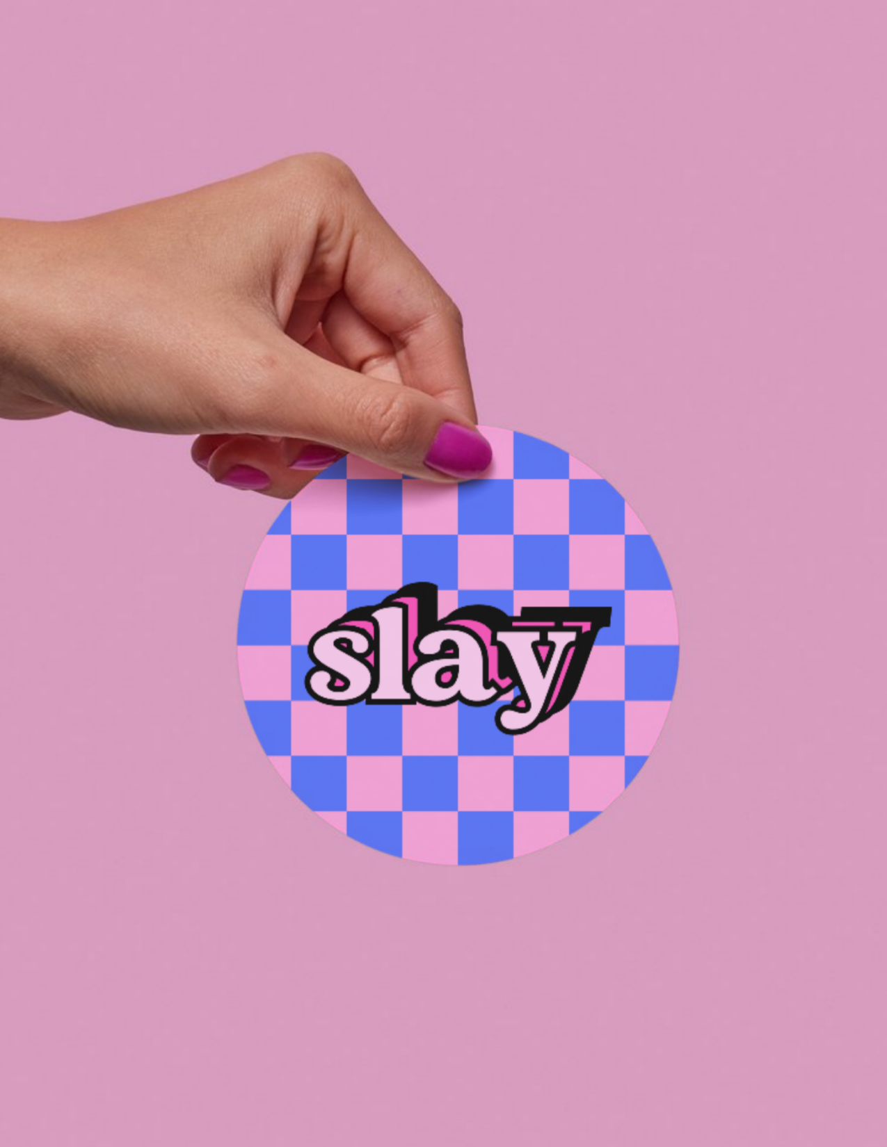 The Blank Canvas Company - Wholesale Sticker - Checkerboard Pink & Blue Slay - Vinyl Empowerment Sticker1