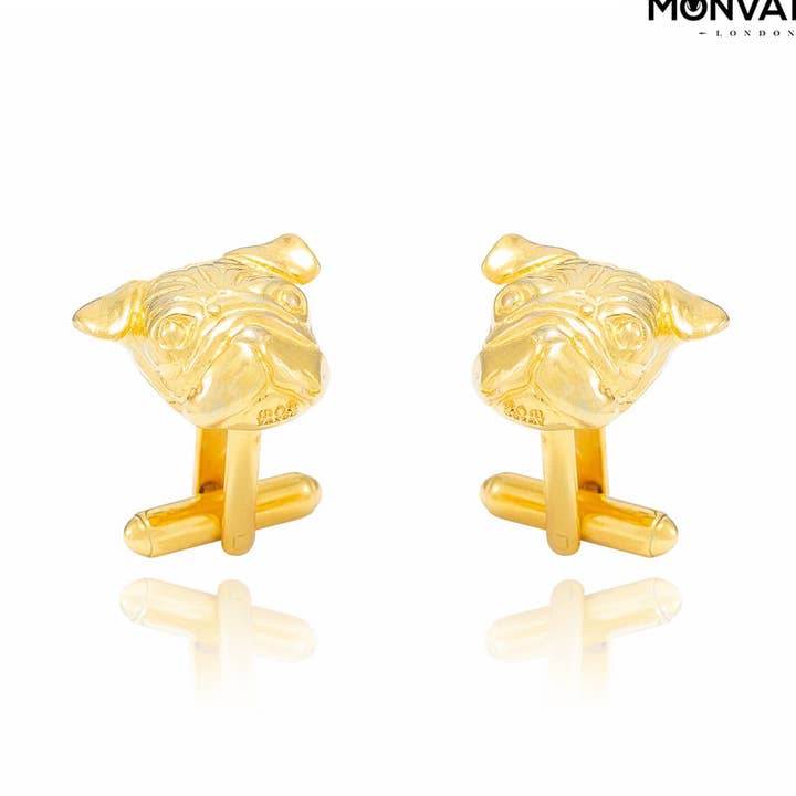 Gemelli dorati neri a forma di carlino per la vendita all'ingrosso da parte di MONVATOO London