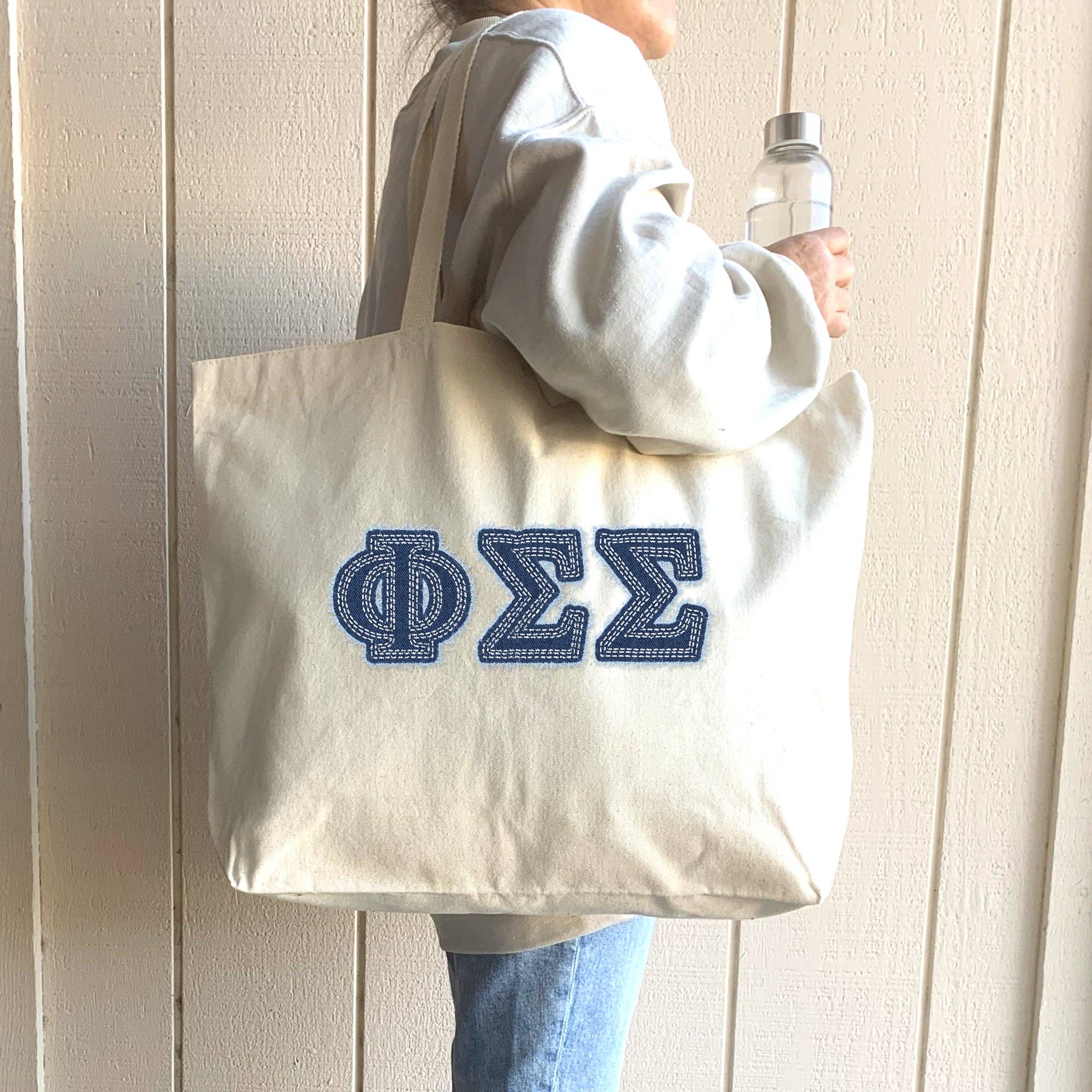 Natural Sorority Greek Letters Printed on a Canvas Tote Bag for wholesale on Faire22