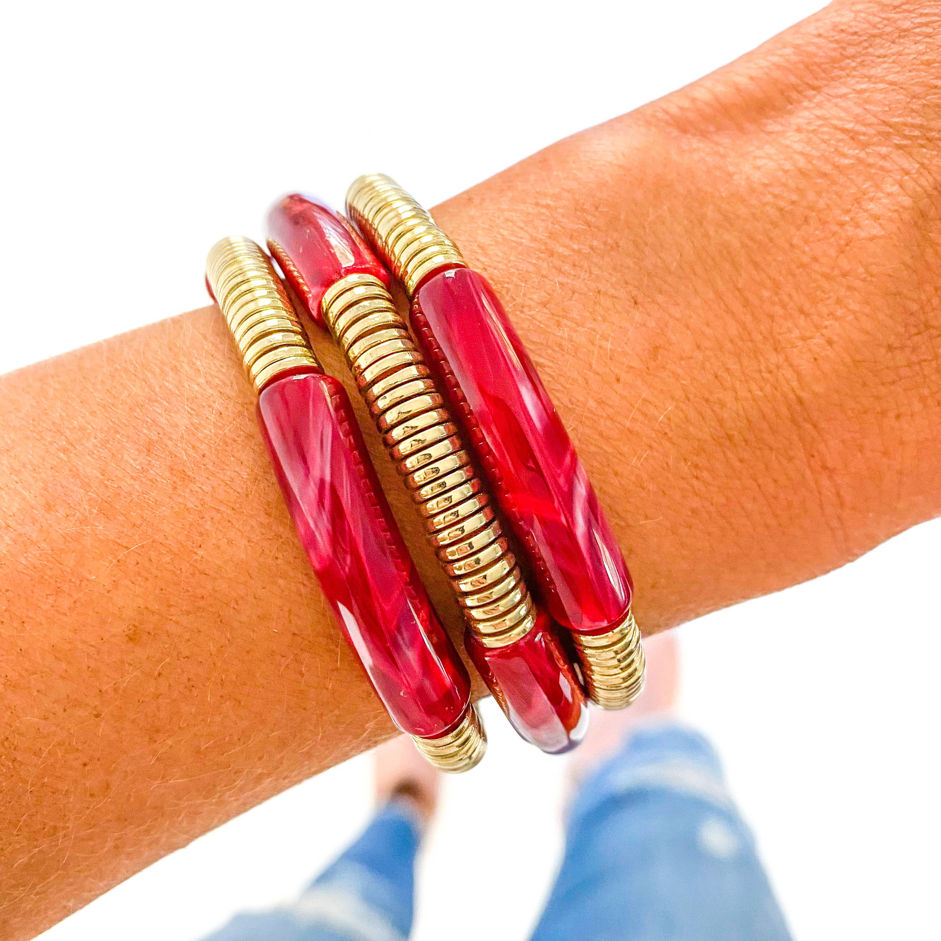 Savvy Bling - Wholesale Beaded Bracelet - Acrylic Tube Bamboo Bracelet & Gold10