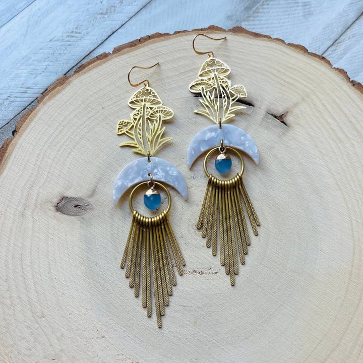 Boucles d'oreilles Cottagecore Champignon, Jade & Sorcière pour Femmes #2 pour la vente par Same Sunset Design