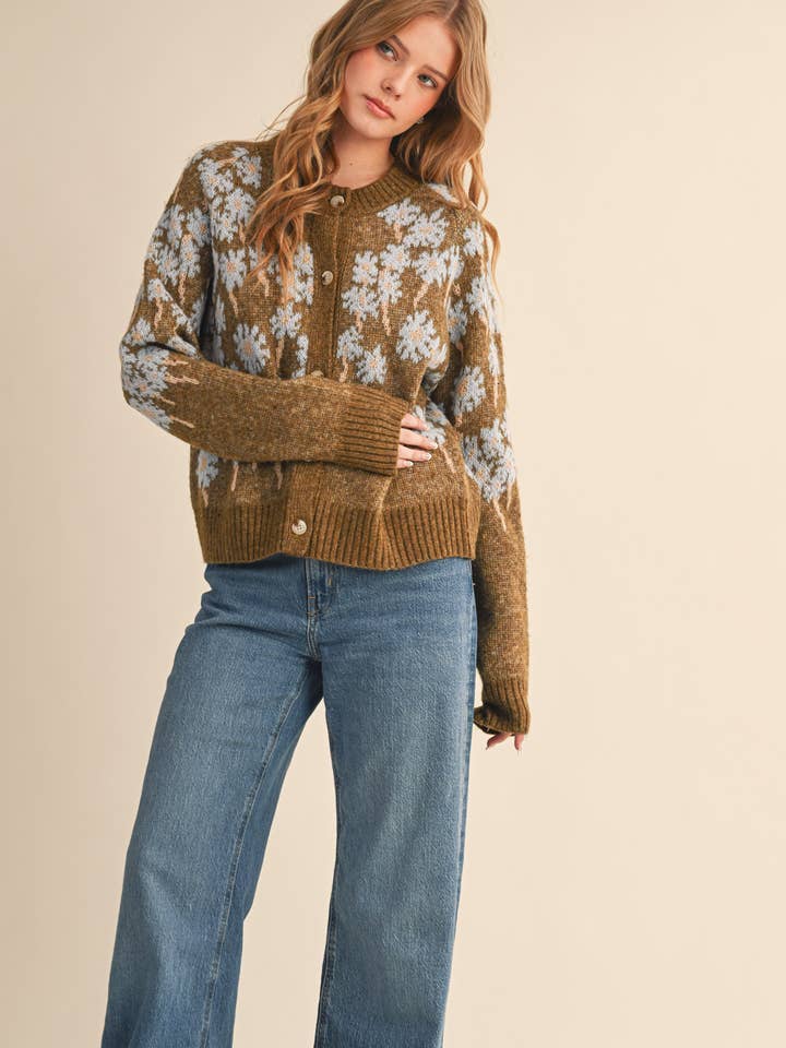 &MERCI - Wholesale Cardigan - Women's - FLORAL KNIT BUTTON DOWN SWEATER CARDIGAN MSW1123843