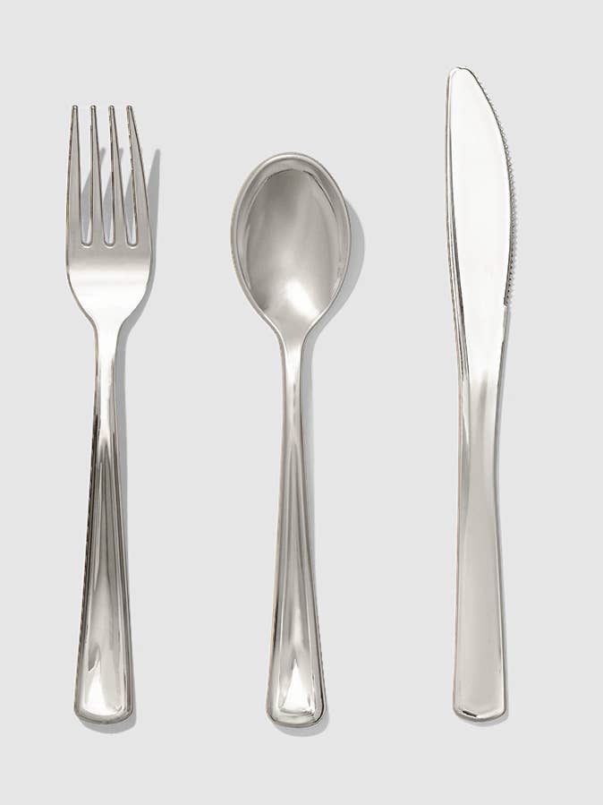 Metallic Silver Cutlery (30 per pack) for wholesale by Coterie Party Supplies