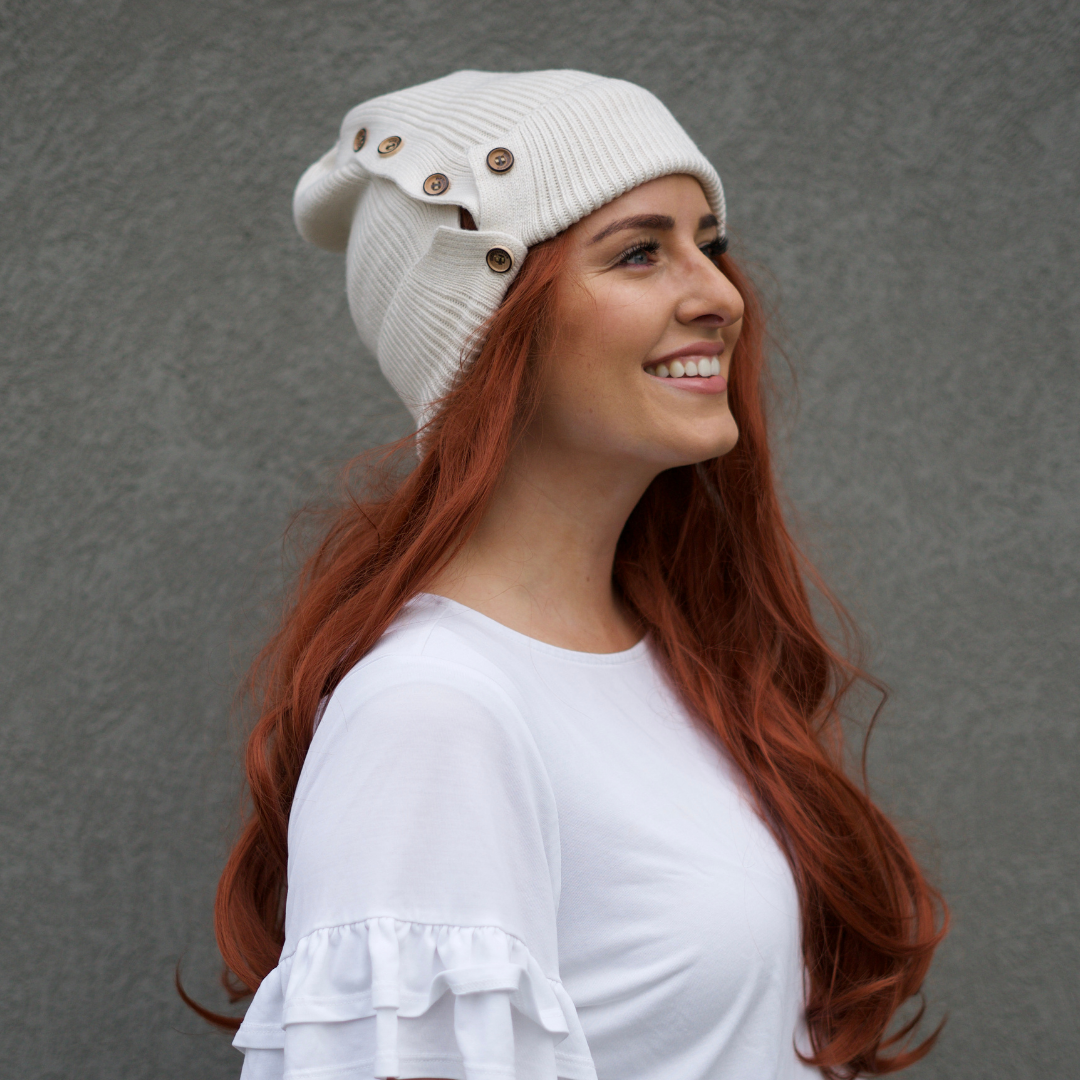 Red Sprite Hats - Wholesale Beanie - Women's - Button Up Beanie, Hidden Messy Bun Ponytail Winter Hat16