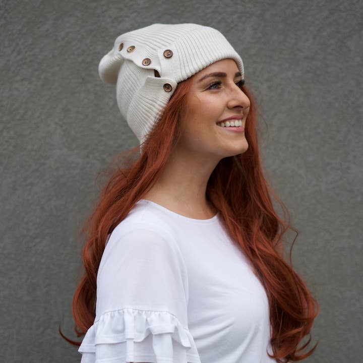 Red Sprite Hats - Wholesale Beanie - Women's - Button Up Beanie, Hidden Messy Bun Ponytail Winter Hat16