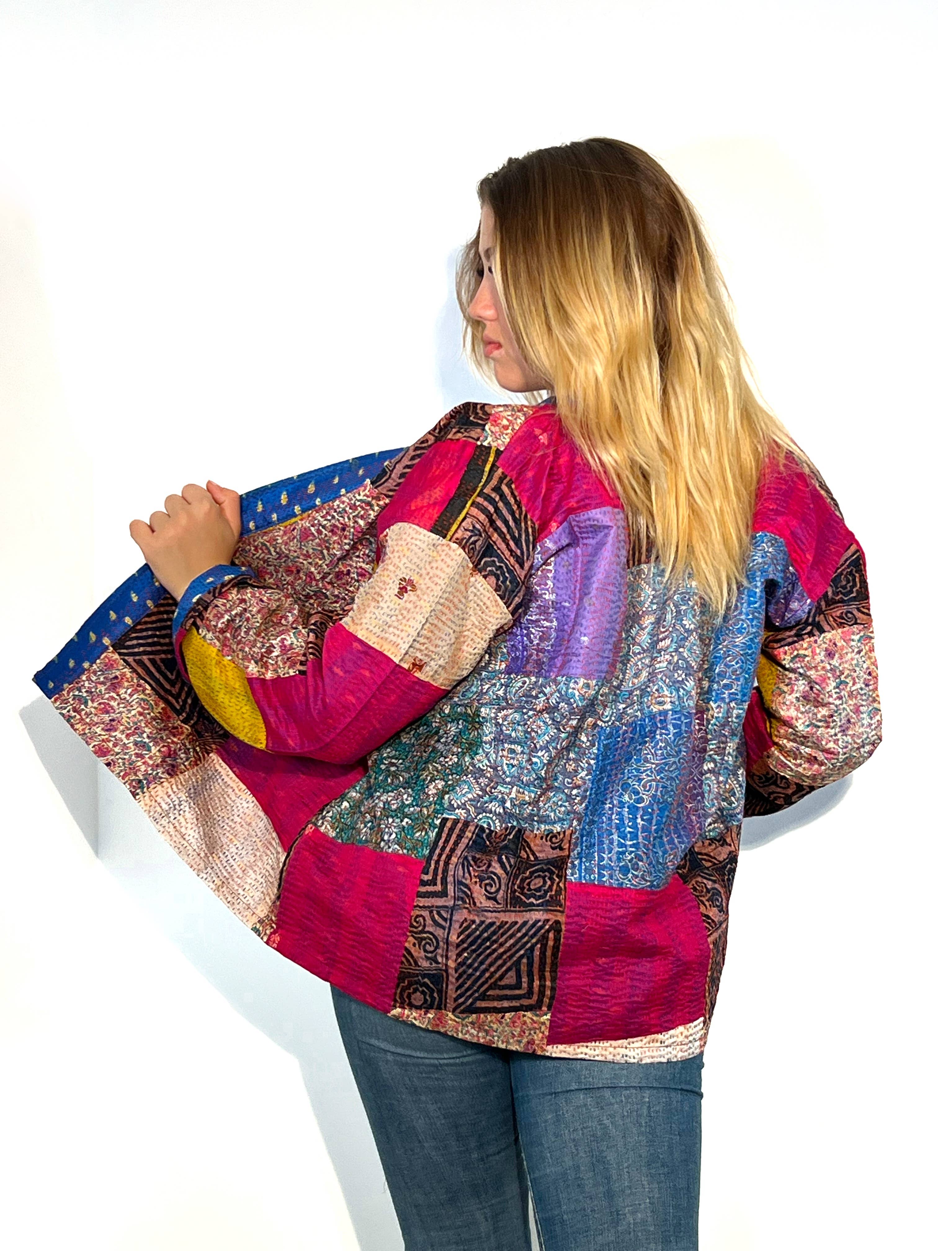 Kinomy - Vente Veste – femme - Veste courte réversible patchwork style kimono4