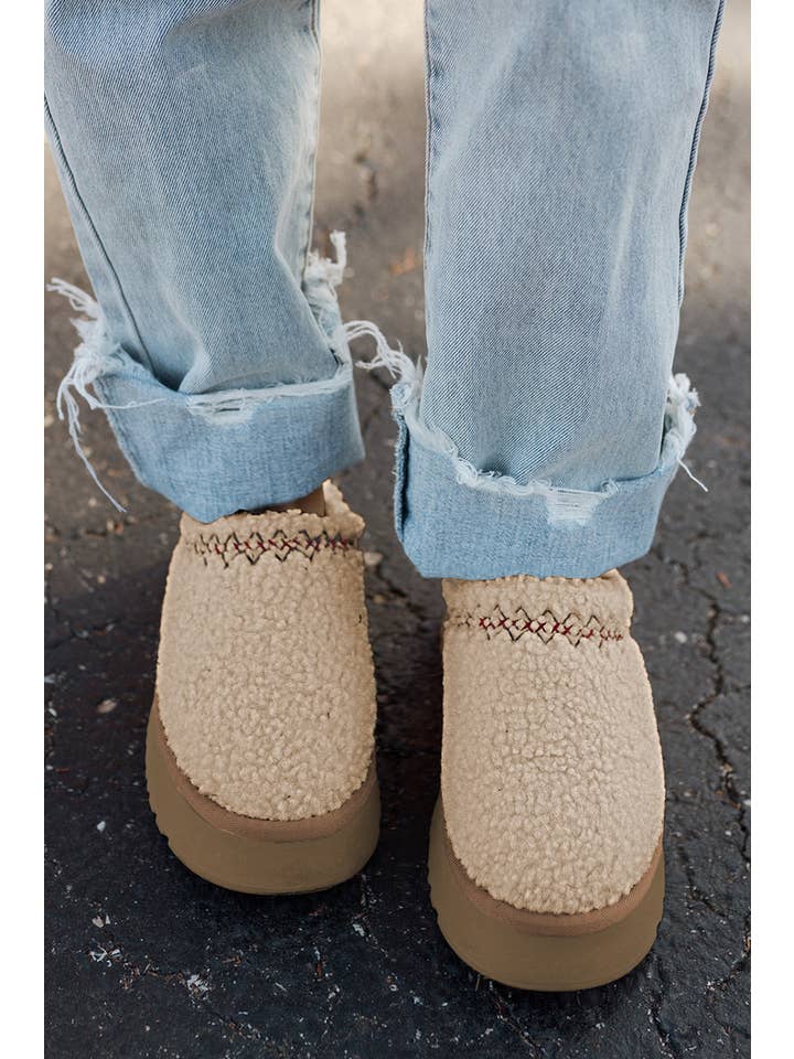 1 the Woman - Wholesale Slippers - Women's - Embroidered Sherpa Plush Thick Sole Winter Slippers