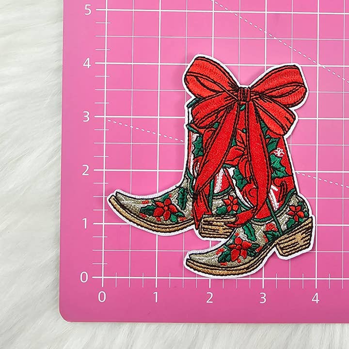 Scratch Decor - Wholesale Patch - Christmas Bow Pointsetta Western Cowgirl Boot Embroidery Iron On Patch2