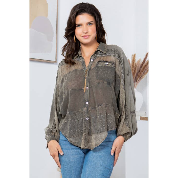 Women’s Mexican Embroidery Bishop Sleeves Loose Western Top for wholesale by Young Threads