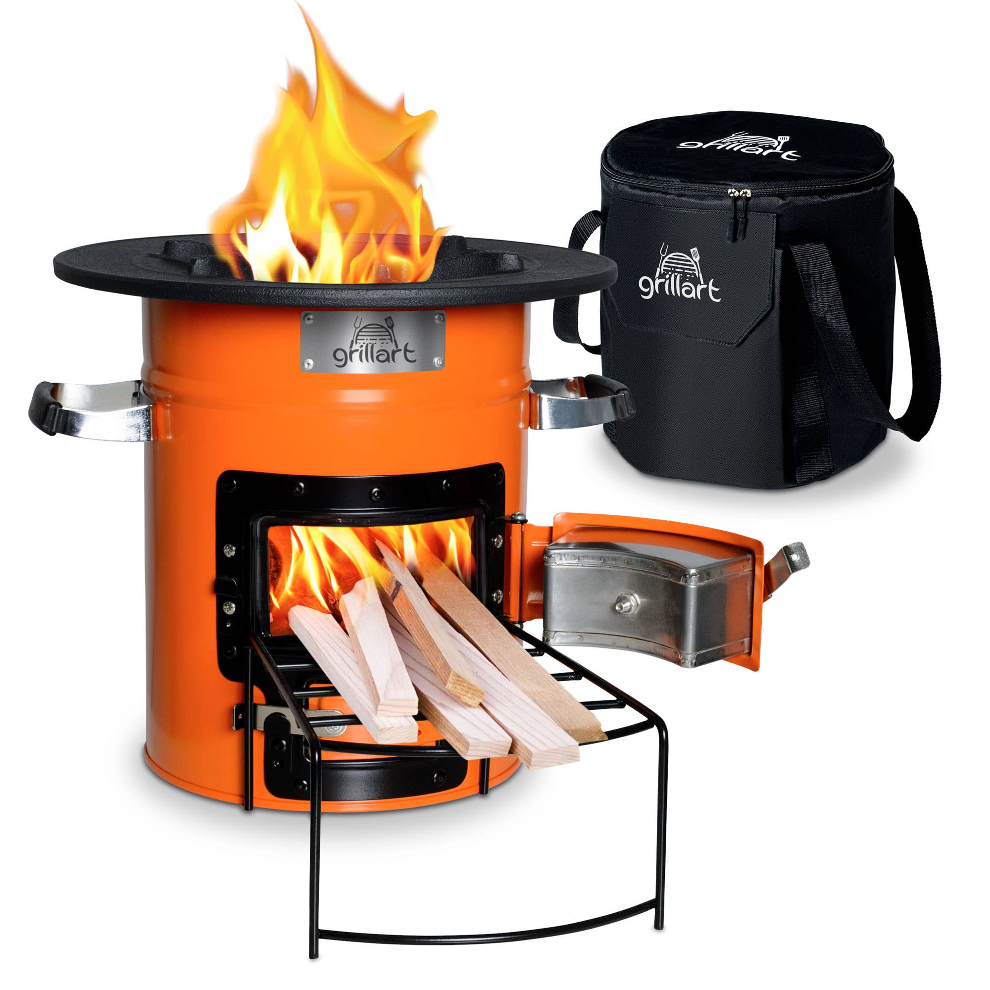 grillart® - Vente Outil de gril pour l'extérieur - grillart® Poêle fusée « Powertrain I » avec sac de transport orange/noir3