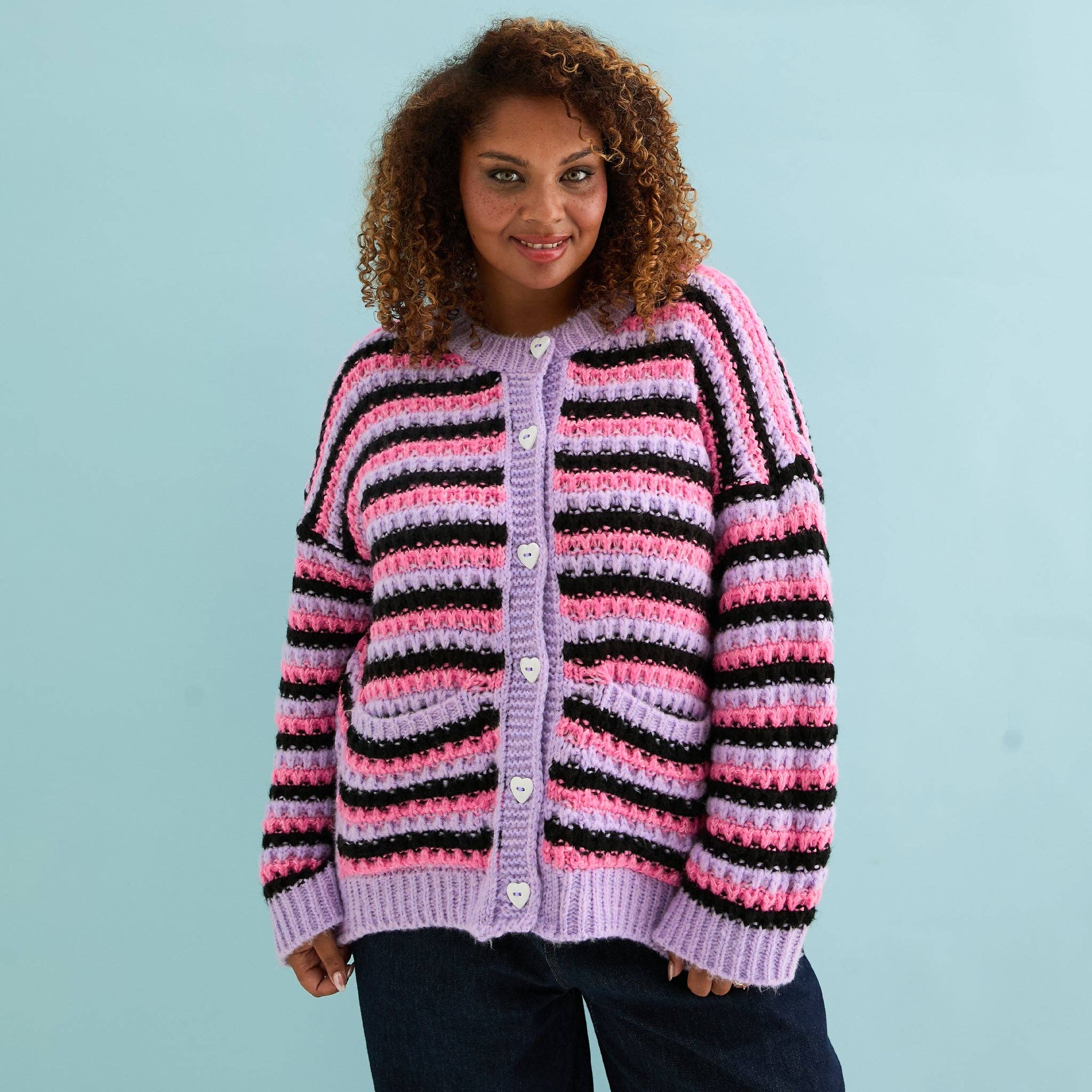 Cara & The Sky - Wholesale Cardigan - Women's - Bernice Stripe Cross Stitch Cardigan - Lilac7