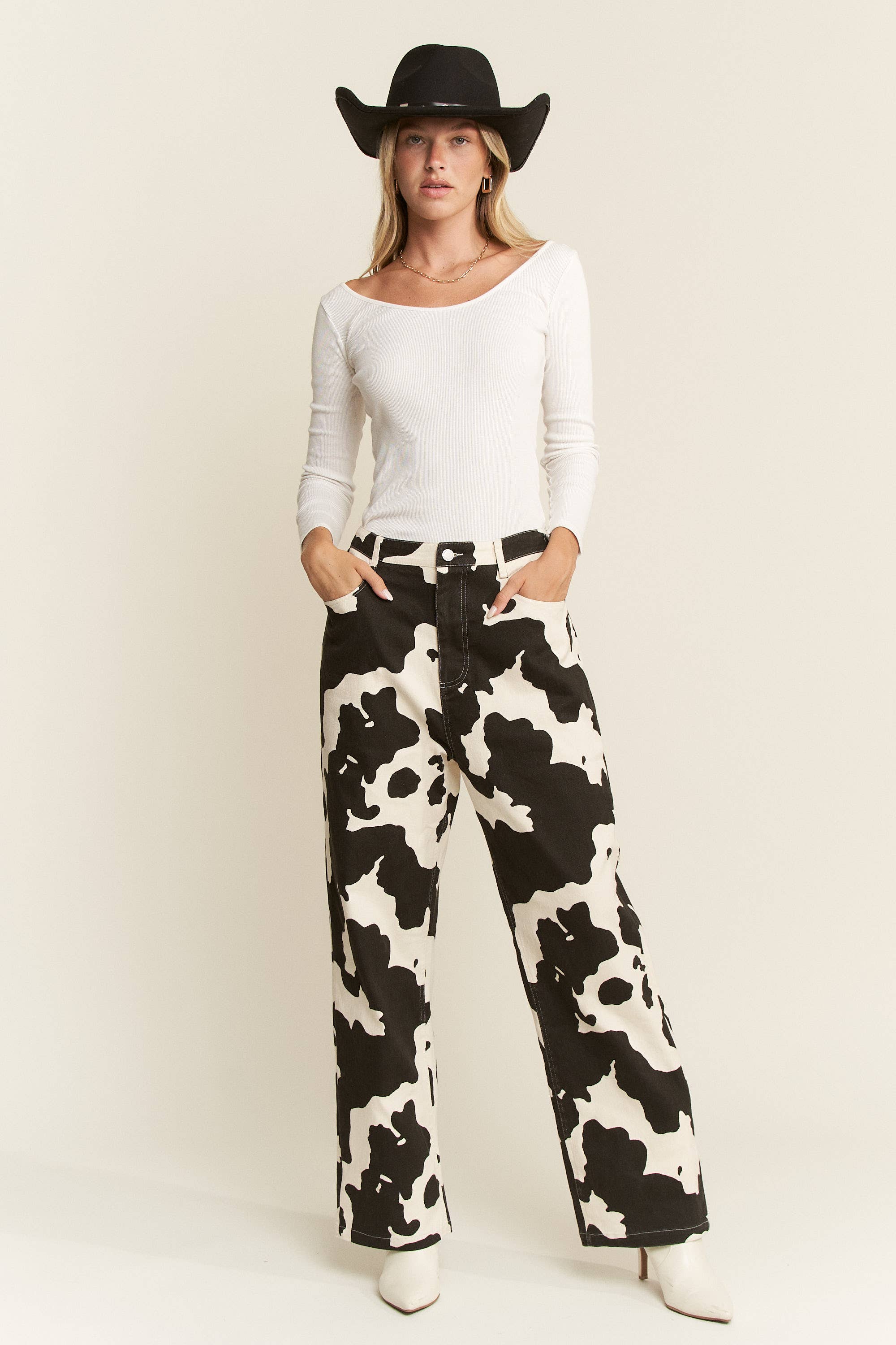 JADE BY JANE - Wholesale Jeans - Women's - COW PRINT DENIM PANTS