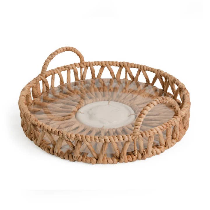 Twisted Water Hyacinth Round Tray With Handles for wholesale by Continents Brands