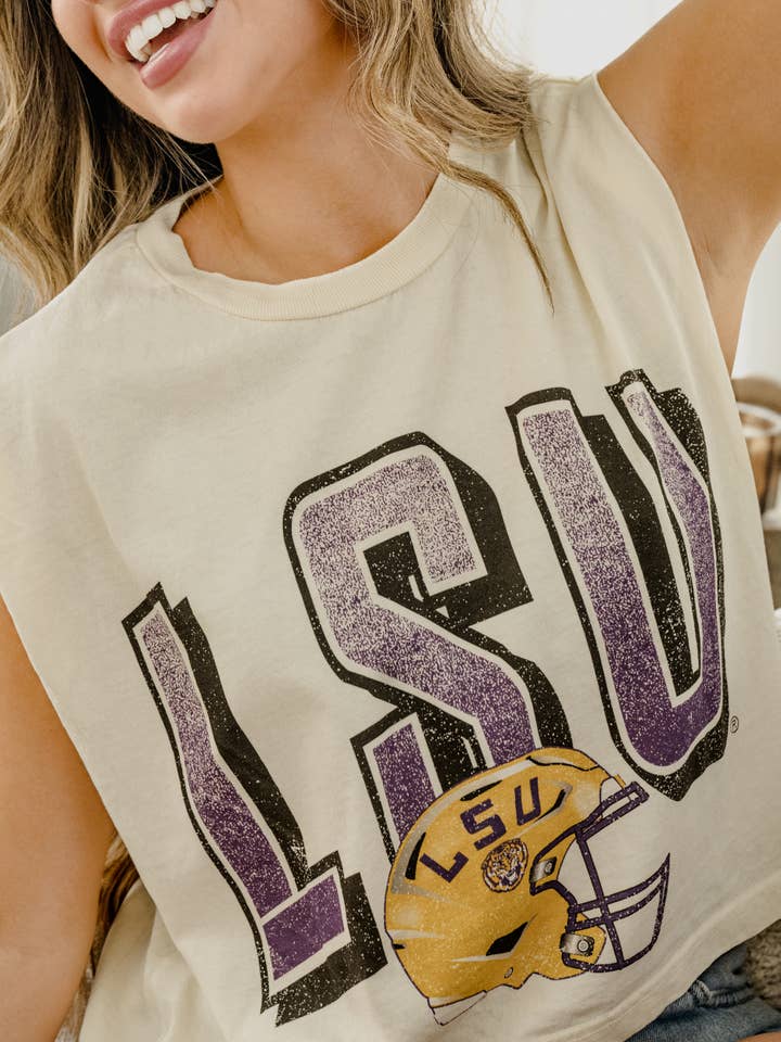 LivyLu - Wholesale Tank Top - Women's - LSU Louisiana State Tigers Helmet Fade Off White Tank3