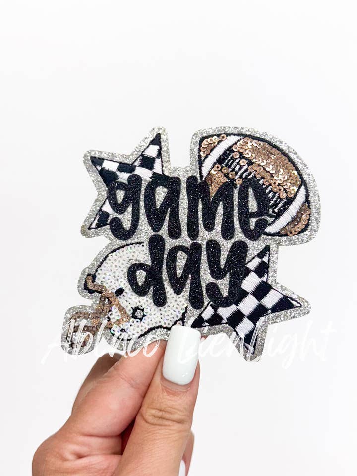 Football Black Game Day Checkered Star Sequin Patch for wholesale by ABLNco
