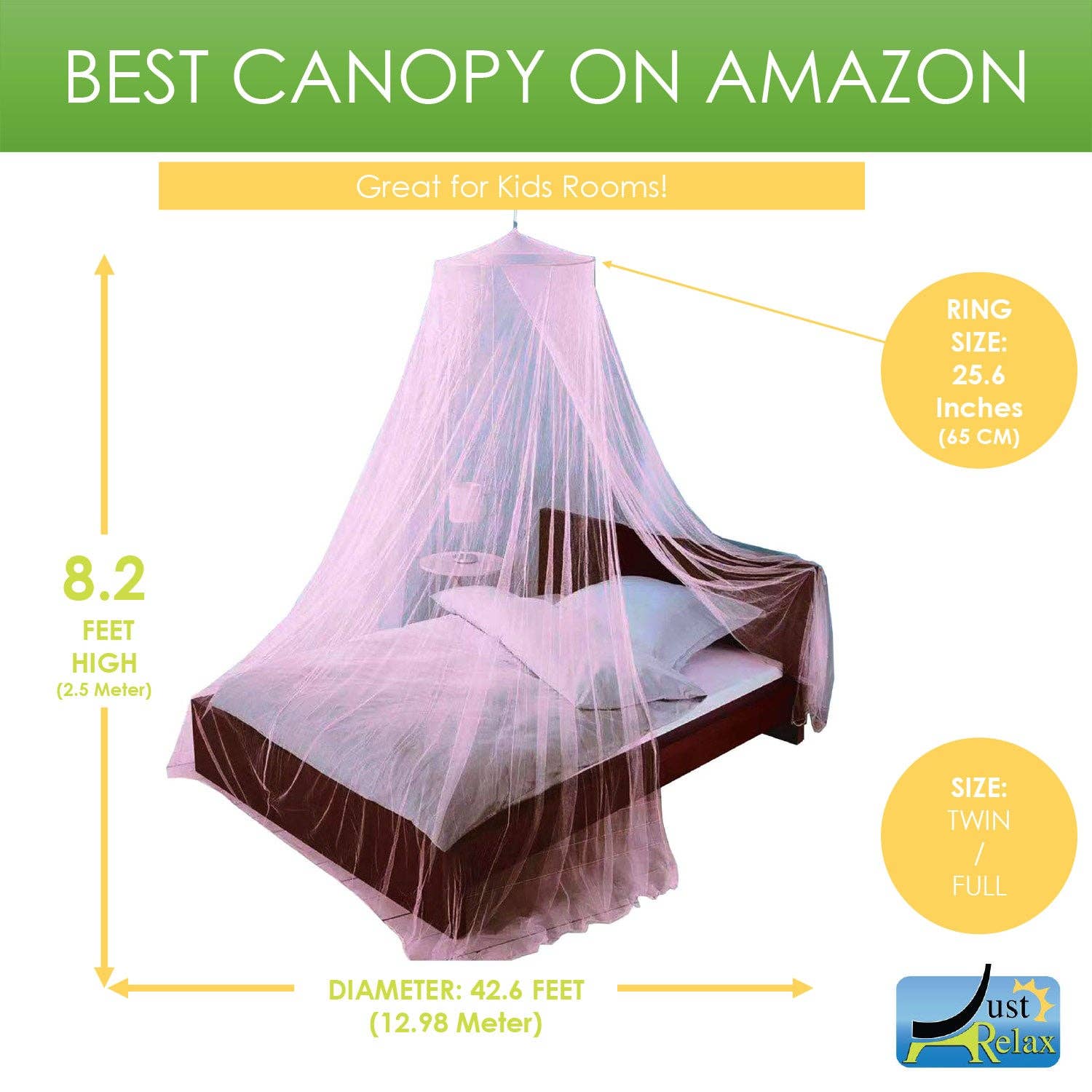 ShopBobbys - Wholesale Bed Canopy - Kids & Baby - Just Relax Elegant Mosquito Net Bed Canopy Set, Pink, Twin-Full3