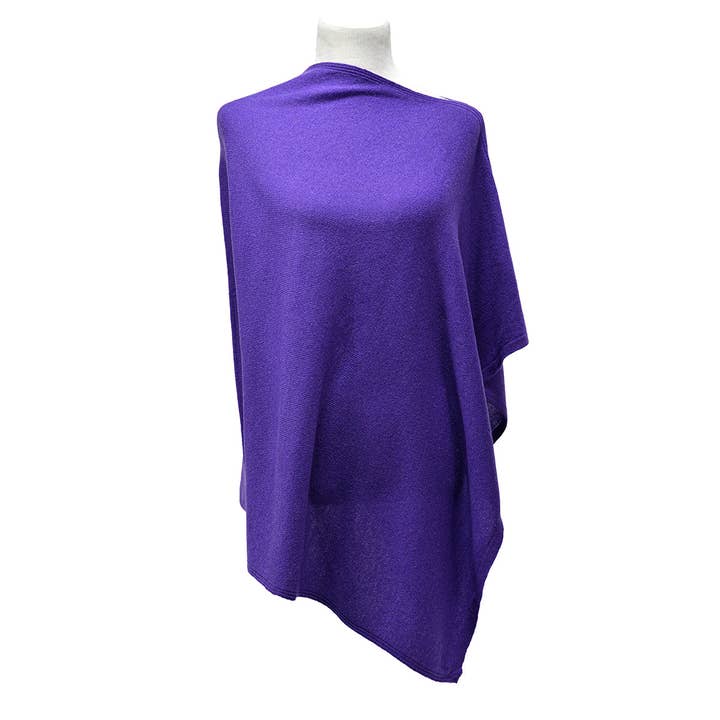 Purple Solid Plain Side Neck Cashmere Poncho for wholesale by BNB Crafts Inc.