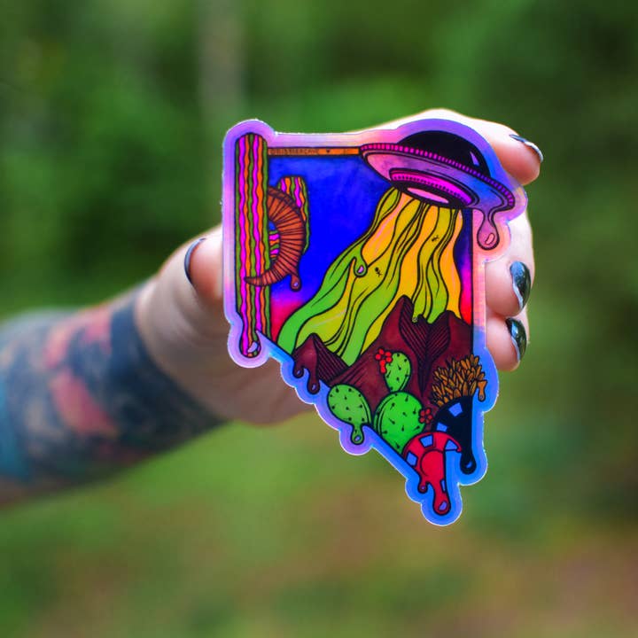 Nevada Holographic State Sticker, 4x3in for wholesale by Catnip and Kittens