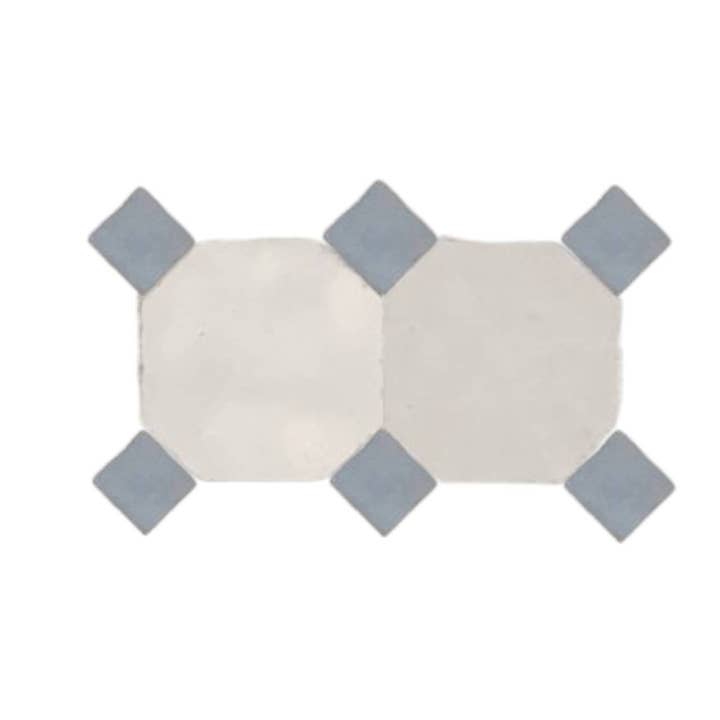 Carreaux Zellige Marocains Faits à la Main Gris Clair & Gris – Motifs Octogone & Bouchon pour la vente par Moroccantastics