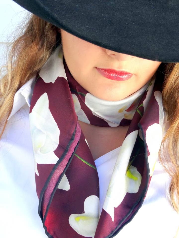 Foulard quadrato Wild Rag - Bandana Merlot - Twill di seta per la vendita all'ingrosso da parte di Silk Squirrel