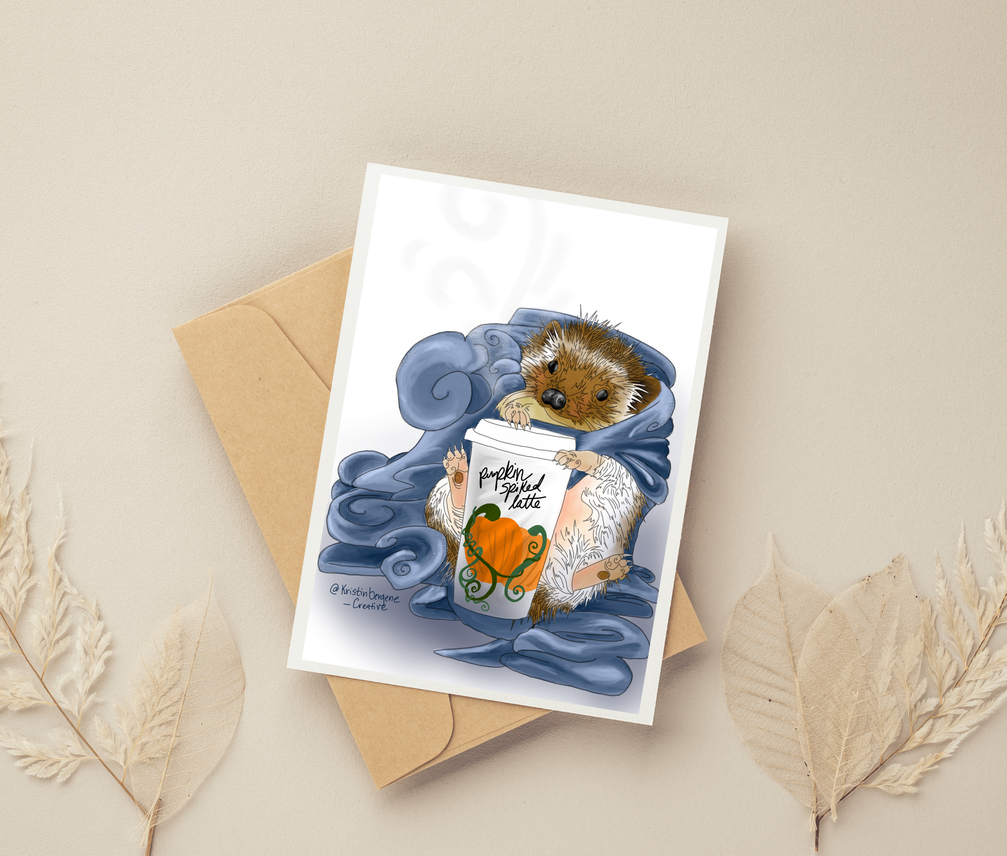 Kristin Bergene Creative LLC - Wholesale Season's Greetings Card - Hedgehog Latte Greeting Cards | Blank Inside, 5.5” x 4” 3