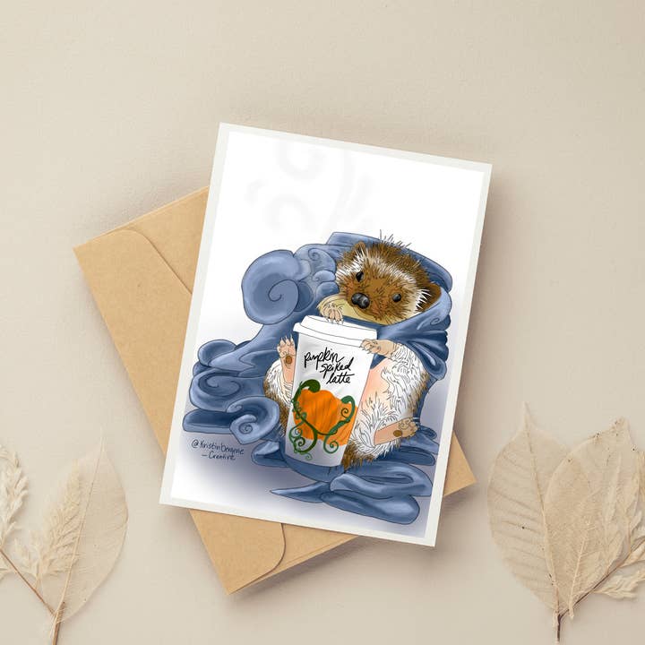 Kristin Bergene Creative LLC - Wholesale Season's Greetings Card - Hedgehog Latte Greeting Cards | Blank Inside, 5.5” x 4” 3