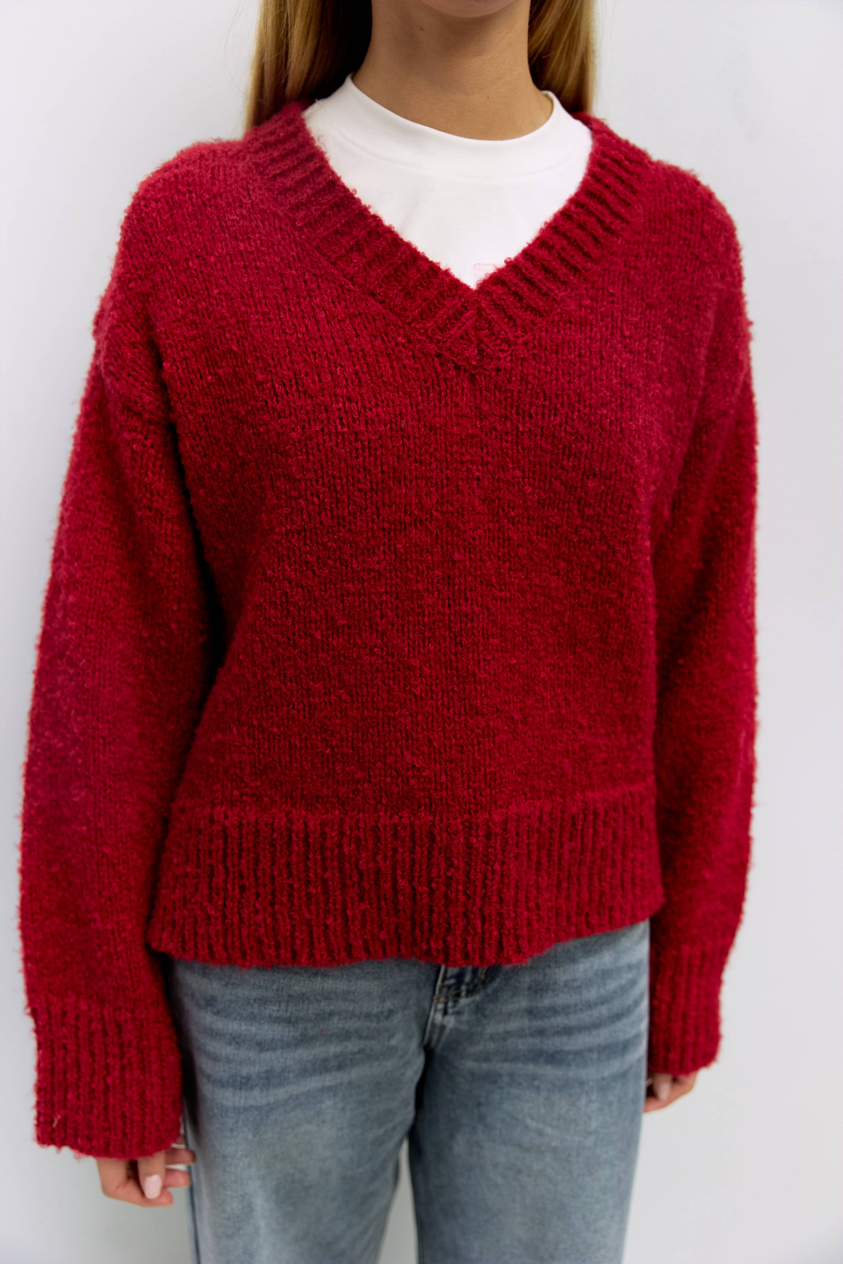 MOD REF - Wholesale Knit Sweater - Women's - The Glen Sweater | Oversized Boucle Knit V-Neck Sweater26