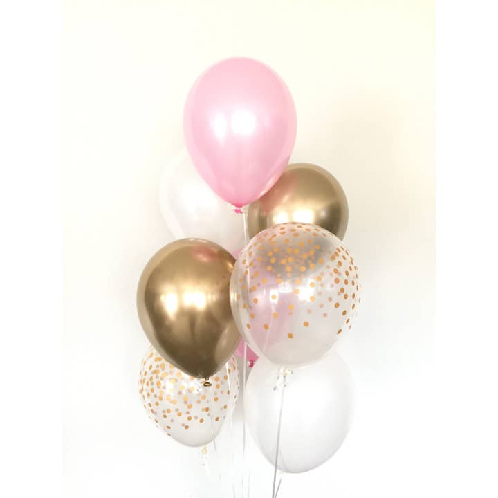 Hullaballoons - Wholesale Balloon - Pink, Gold & White Balloons | Set of 8 Latex Balloons