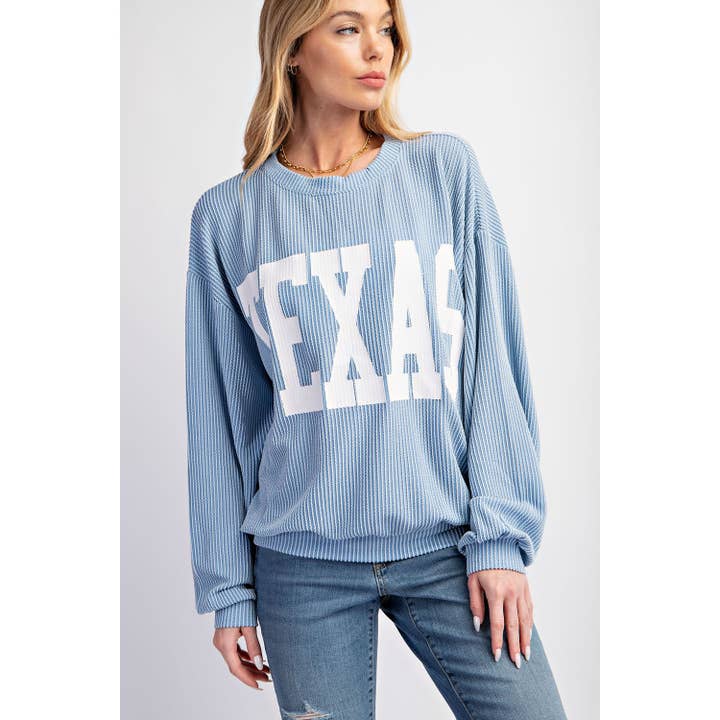Sweet Generis - Wholesale Graphic Sweatshirt - Women's - TEXAS PRINT RIB CORD SWEATSHIRT