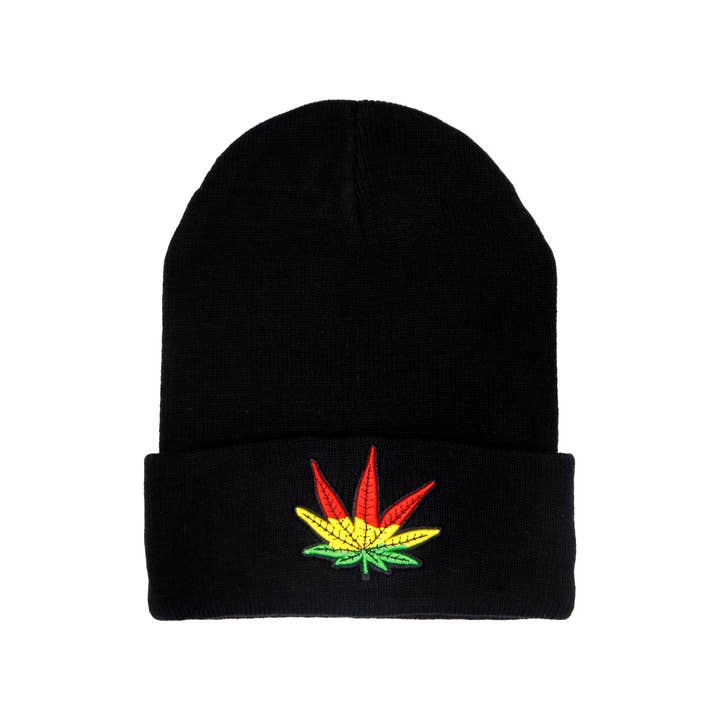 Cap Zone - Wholesale Beanie - Unisex - Marijuana Weed Leaf Acrylic Cuffed Beanie2