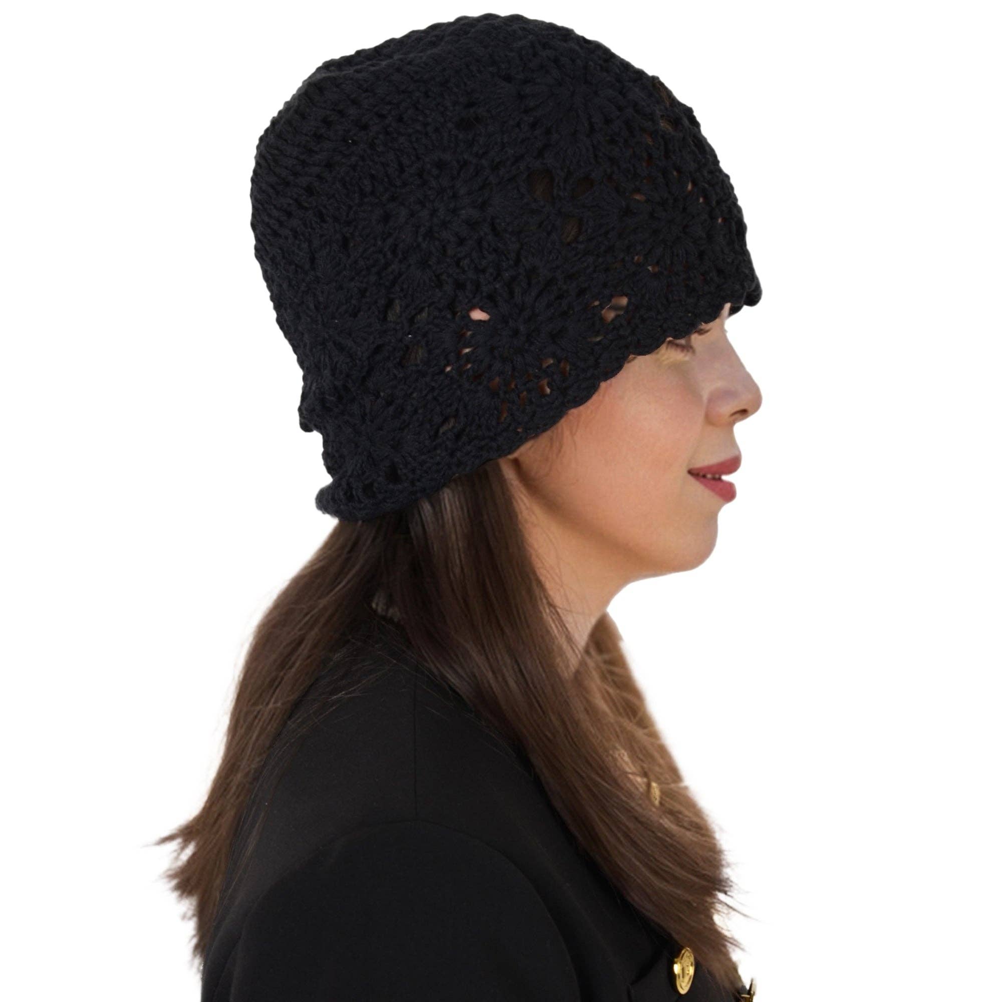 AK Brand - Wholesale Beanie - Women's - Crochet Floral Slouchy Beanie Knit Cutout Skull Cap Women6