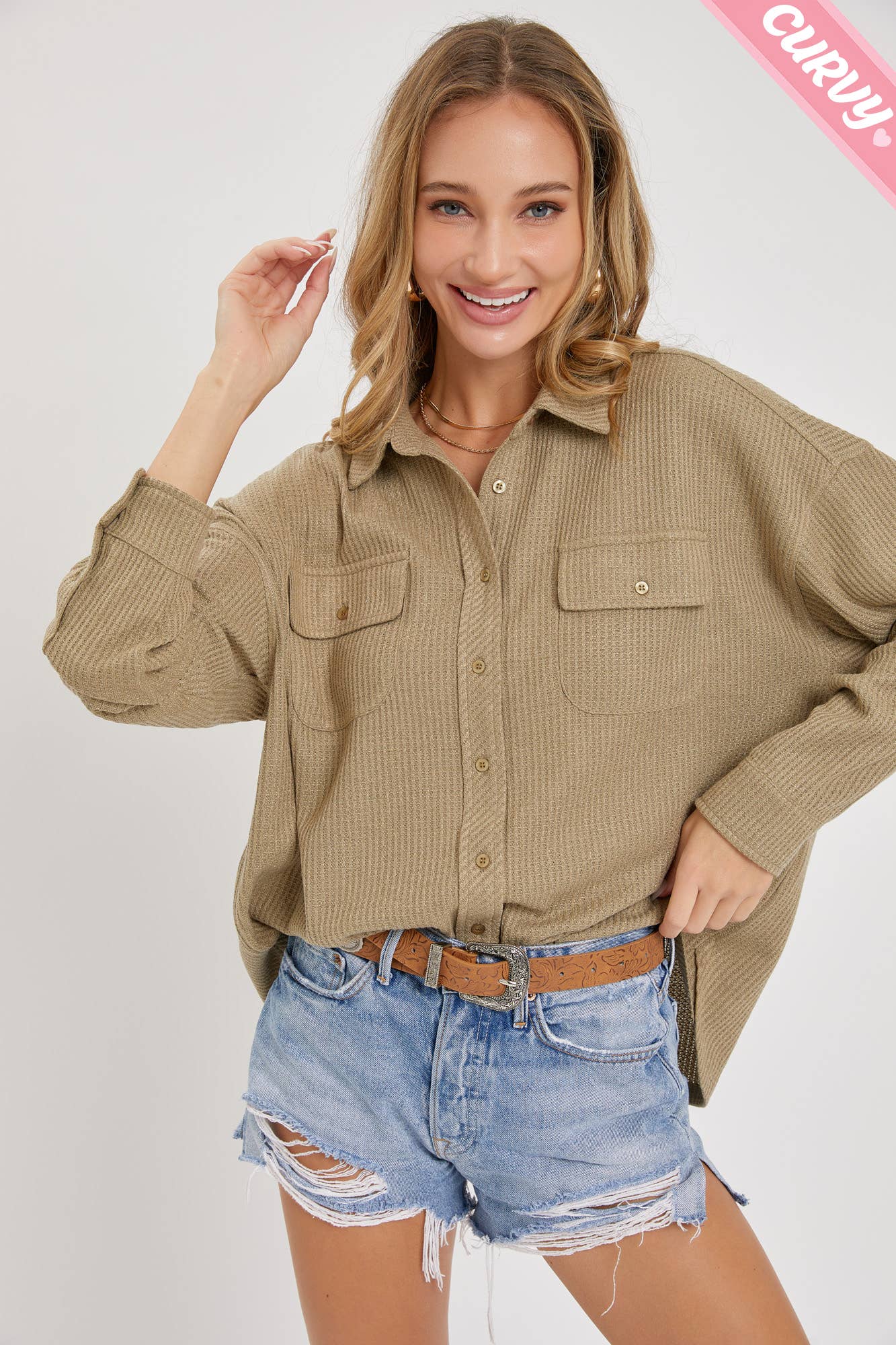 Sweet Lovely by Jen - Wholesale Button Down Shirt - Women&#x27;s - PLUS SIZE BUTTON DOWN OVERSIZED SHIRTS28