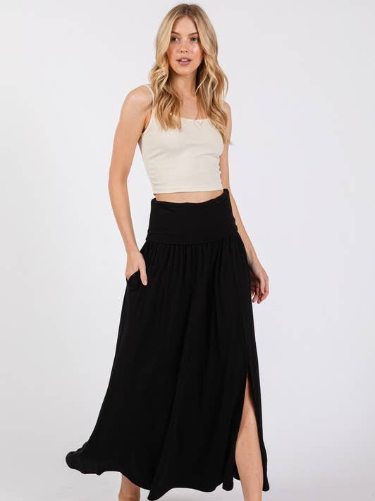 Jupe longue plissée à taille en modal et rayonne - NS80172 pour la vente par Final Touch