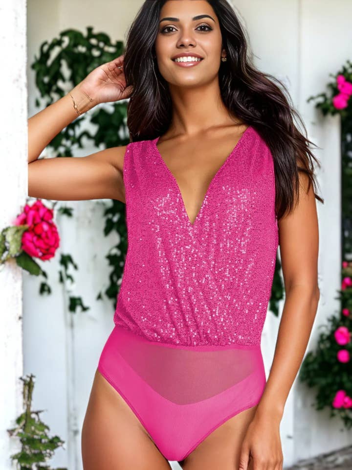 Anna Kaci Wholesale – wholesale Bodysuit – Women’s – Cowl Back V-Neck Sleeveless Sequin Bodysuit24