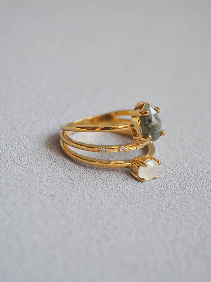 Multi-Layer Hollow Stone Gold Plated Open Rings DP25E744 for wholesale by Dipped Shop