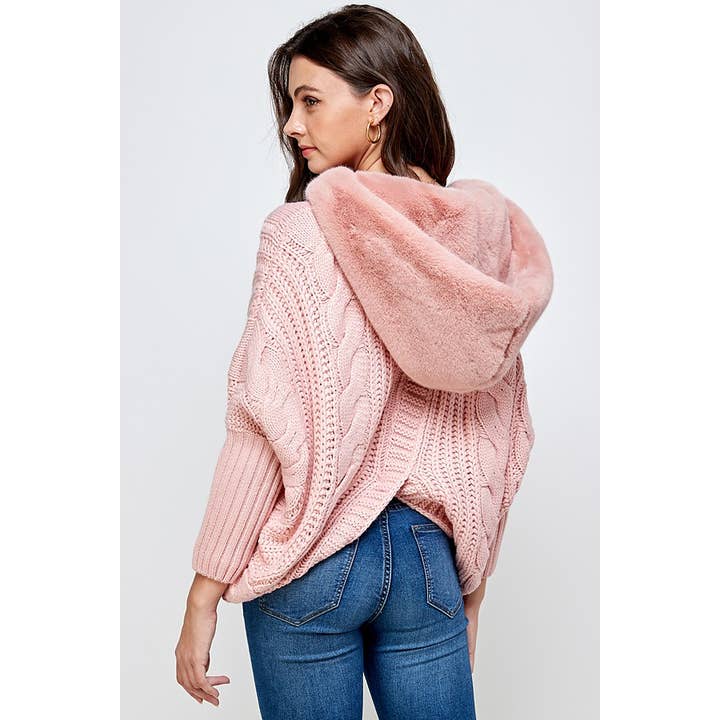 CHUNKY KABEL STRIK LYNLÅS OP DOLMAN PELS HÆTTETRØJE for engroshandel hos Sweet Generis