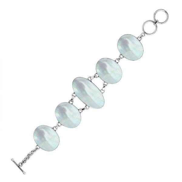 AB-1050-MOP Sterling Silver Mother of Pearl Oval Link Bracelet – Handcrafted in Bali for wholesale by Bali Designs